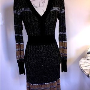 Black/gold metallic sweater dress